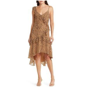 NEW Charles Henry Tiered Ruffle Dress In Leopard P180